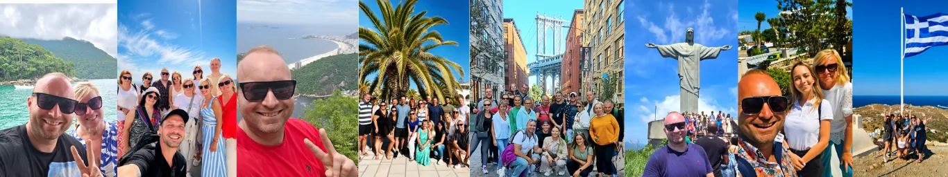 Koláž cestovateľov Travelisin a spoločných zážitkov z celého sveta
